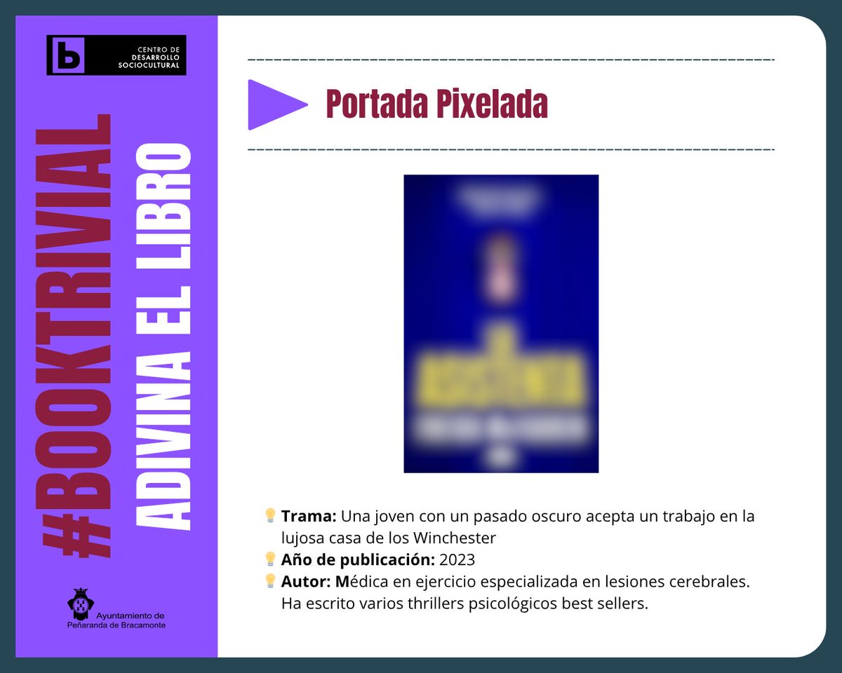 🧩 #MartesDeBooktrivial
¿Adivinas la novela?
🏰 Joven trabaja en mansión lujosa
👩⚕️ Autora_médica especialista
📅 2023

#Thriller