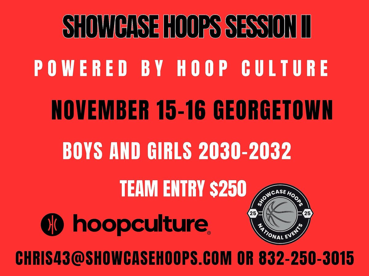 Join us November 15-16 in Georgetown, TX for Session II of Showcase Hoops fall events. We are inviting girls and boys grades 6-8 to participate. We will have media, evaluators, and videographers on hand for this event. Registration is open basketball.exposureevents.com/253267/showcas…