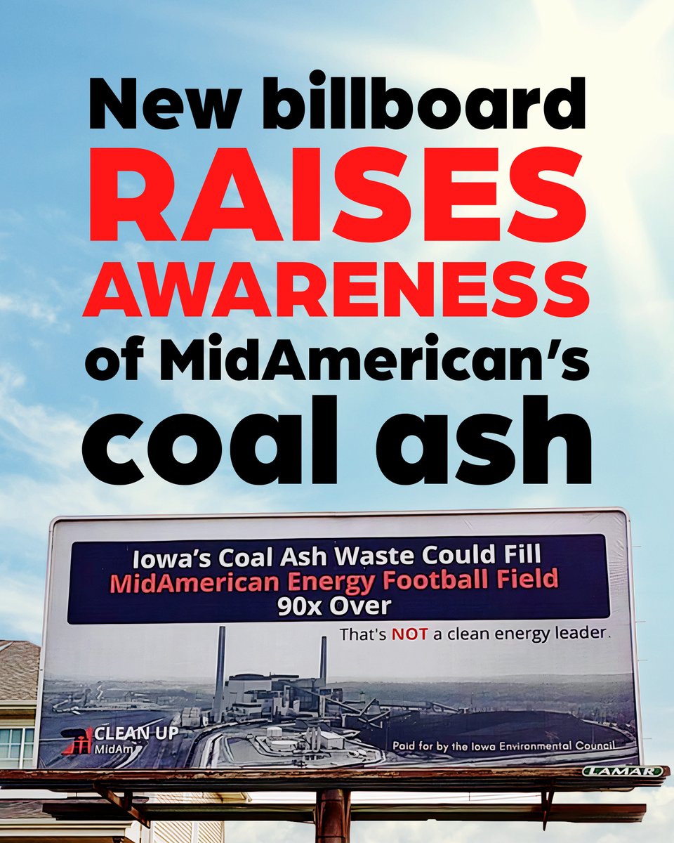 CleanUpMidAm's tweet image. Have you seen our new billboard? Iowa's coal ash waste could fill MidAmerican Energy Football Field over 90 times! The solution? Transition to clean energy!