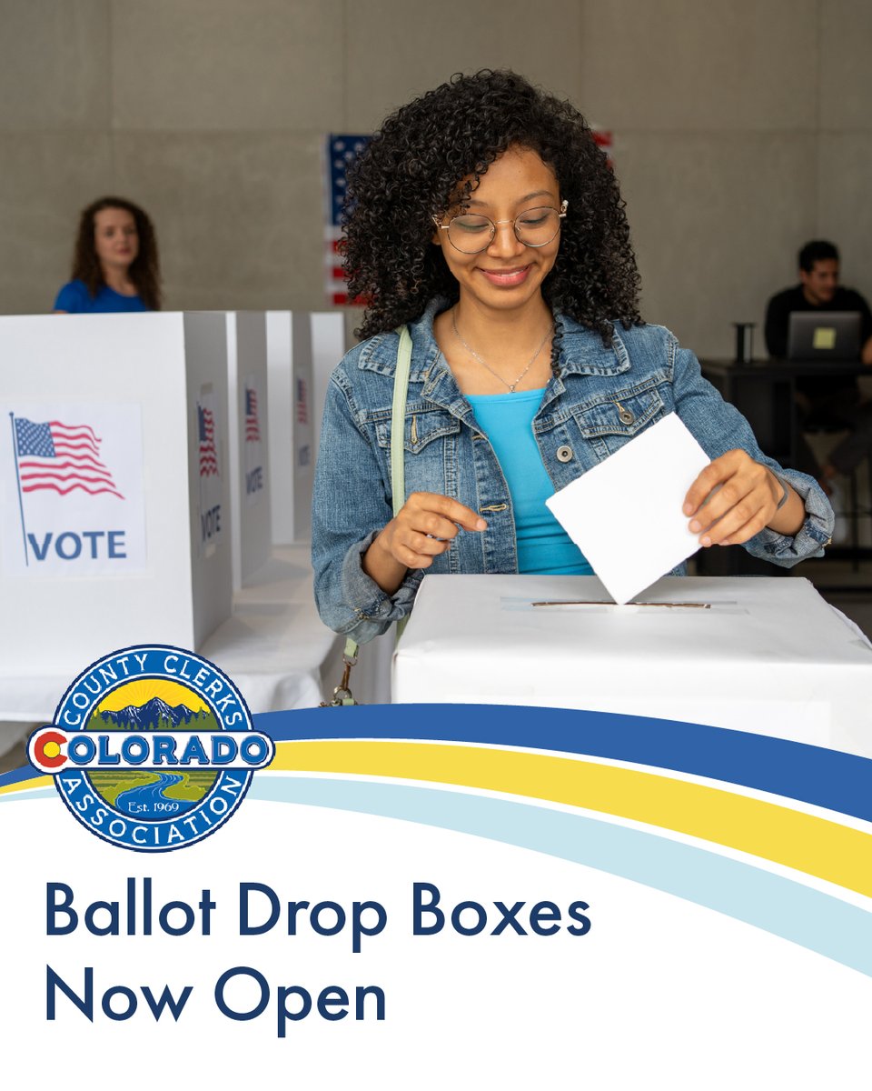 CoCtyClerks's tweet photo. 📮Ballot drop boxes are now open statewide! They’re safe, secure, and available 24/7 until 7 PM on Election Day. Find one: Find one:
https://t.co/QZCswTb7sE

📮¡Las urnas electorales ya están abiertas en todo el estado! Son seguras, confiables y están disponibles las 24 horas hasta las 7 p.m. del Día de las Elecciones. Encuentre la suya: https://t.co/QZCswTb7sE