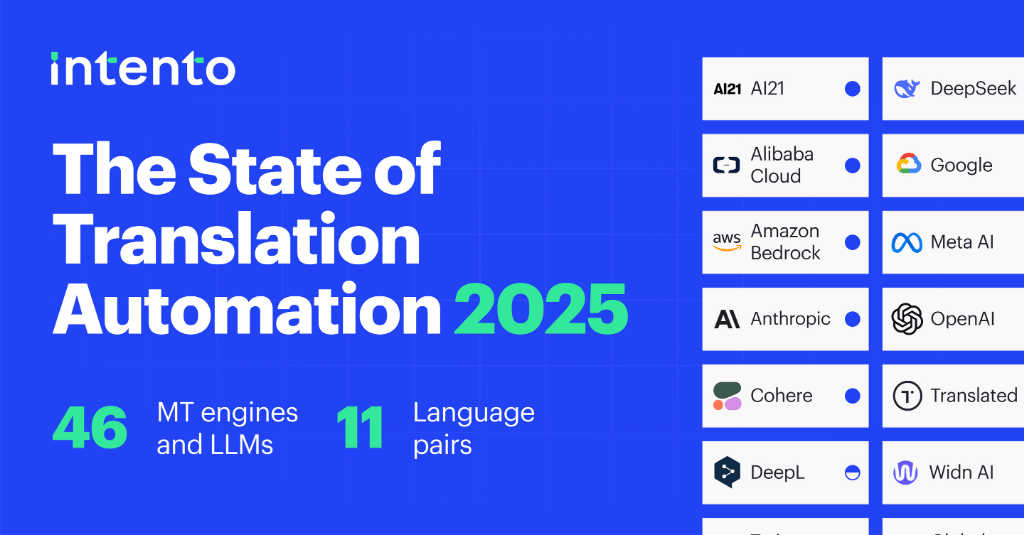 CLIA_ACIL's tweet image. Intento Releases 9th Annual “State of Translation Automation 2025” Industry Report bit.ly/4hxIC1S 

#Translation #TranslationTech #TranslationAI #Traduction @slatornews