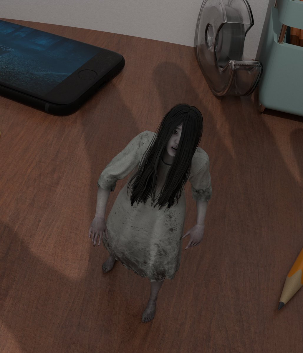 DwightEOfficial's tweet photo. (cw: implied wiener) Someone's managed to trick Sadako into exiting a smaller phone screen rather than a TV screen, she might get caught before she can escape back into it. Well, if you get her, rinse her off in the sink or something first, she's filthy #sizetwitter https://t.co/FDtUAO7QWf