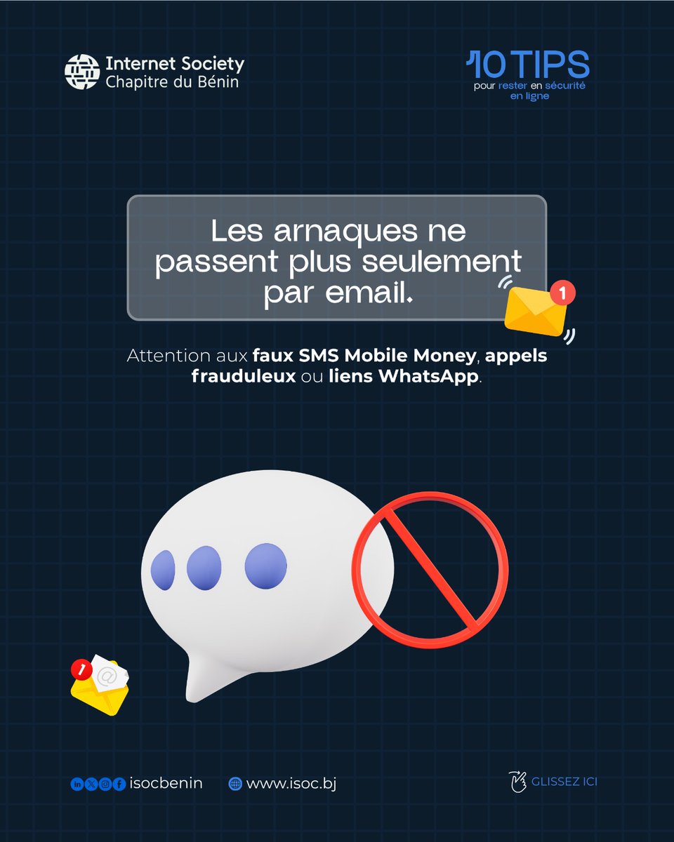isocbenin's tweet image. Adoptons ensemble les bons gestes pour protéger nos données, nos identités et notre espace numérique.
🔟 Conseils simples, efficaces et à partager autour de vous pour rester en sécurité en ligne.

#ISOCBenin #CyberSecurityMonth #InternetSûr #SécuritéNumérique