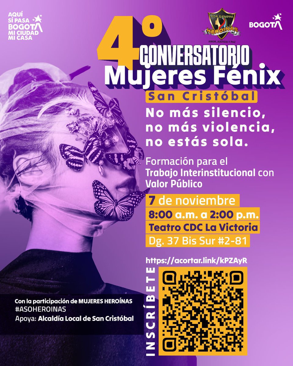 #Imperdible Una invitación especial para las mujeres veteranas este próximo siete de noviembre en el IV Conversatorio Mujeres Fénix, que se llevará a cabo en el sur de Bogotá ¡Las esperamos!