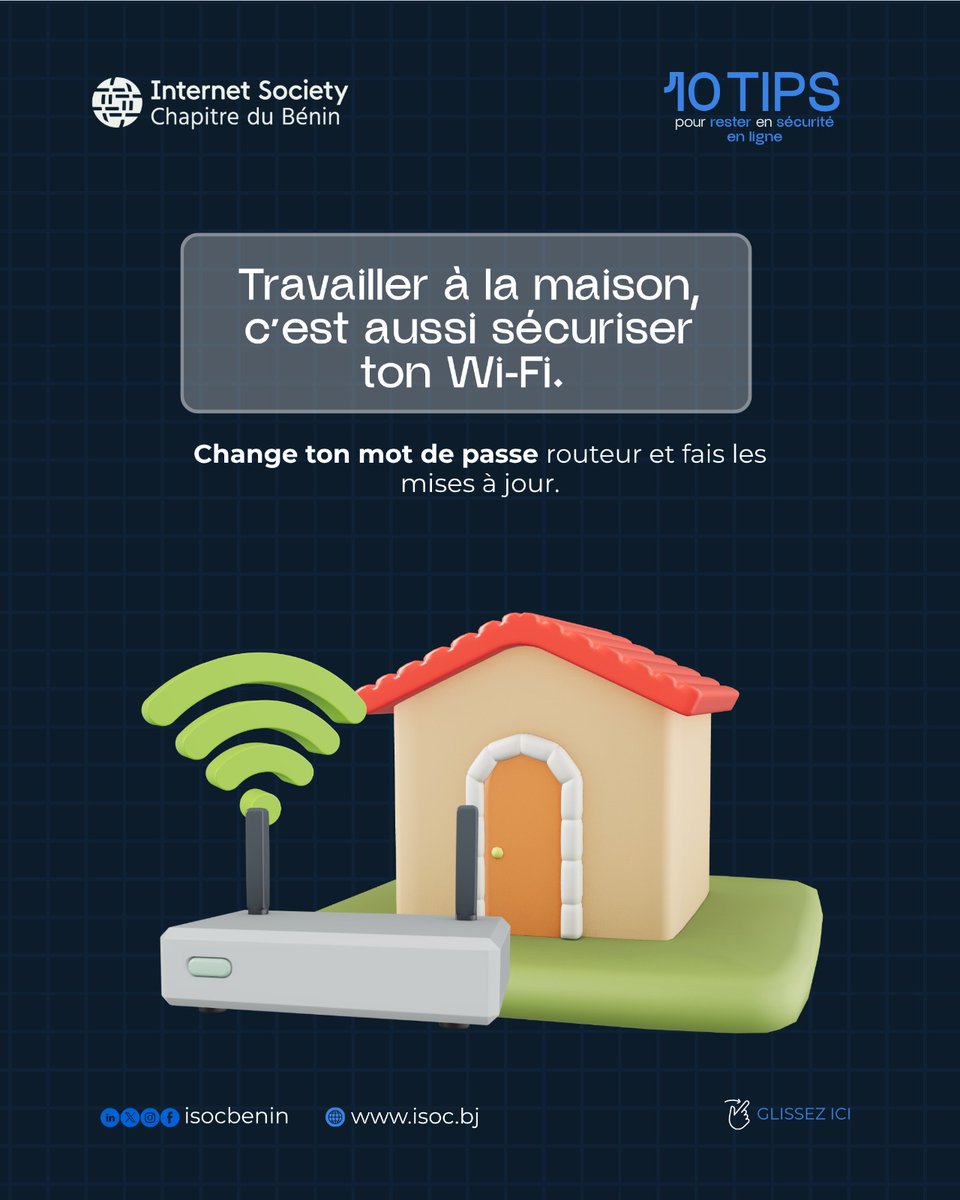 isocbenin's tweet image. Adoptons ensemble les bons gestes pour protéger nos données, nos identités et notre espace numérique. 🔟 Conseils simples, efficaces et à partager autour de vous pour rester en sécurité en ligne.  #ISOCBenin #CyberSecurityMonth #InternetSûr #SécuritéNumérique