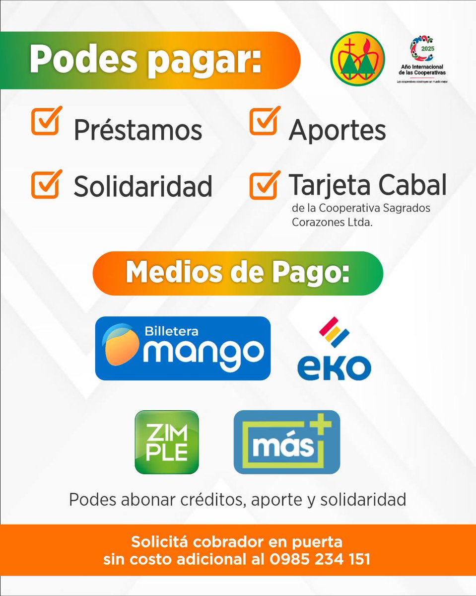 coopssccPy's tweet image. 💳 Realiza tus pagos de manera fácil y segura con nuestros diversos medios de pago.

📈 Seguí construyendo tu futuro financiero con nosotros.

✅ Tu acceso a mejores oportunidades comienza con un buen historial