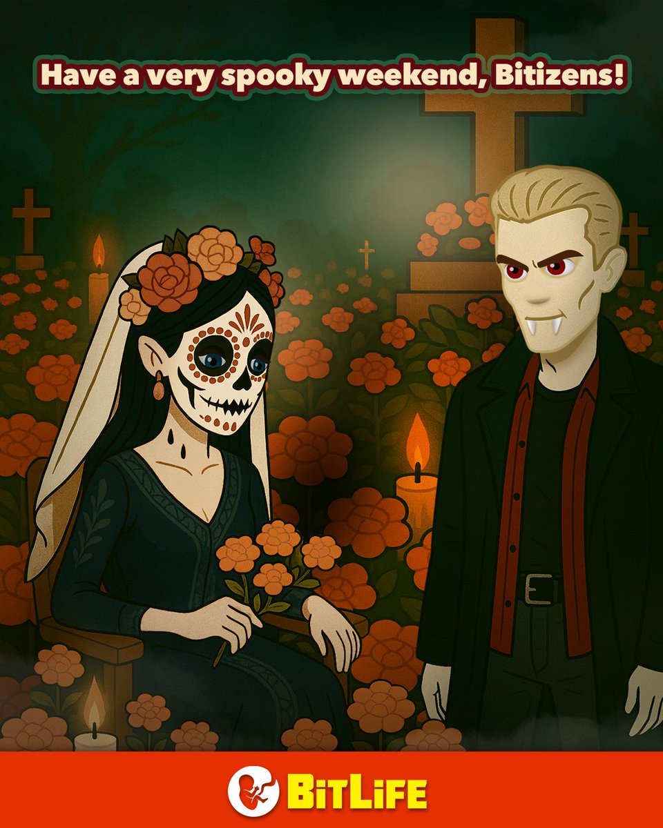 BitLifeApp's tweet image. This is the weekend the dead walk among us, Bitizens! Don&apos;t forget to visit your loved ones after a Halloween filled with treats. 🍬🪦

#HappyHalloween #DiaDeLosMuertos