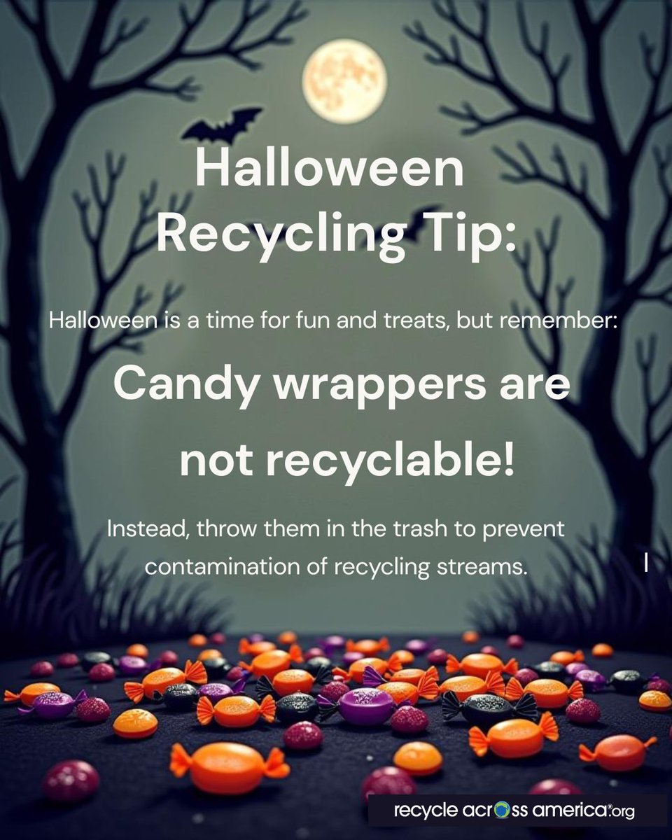 🎃 Happy Halloween! Reminder: please do not place candy wrappers in your recycling bin.

TerraCycle has the ability to recycle candy wrappers, but they are not accepted in most recycling programs. Please either recycle them through Terracycle, or throw them in the trash bin.