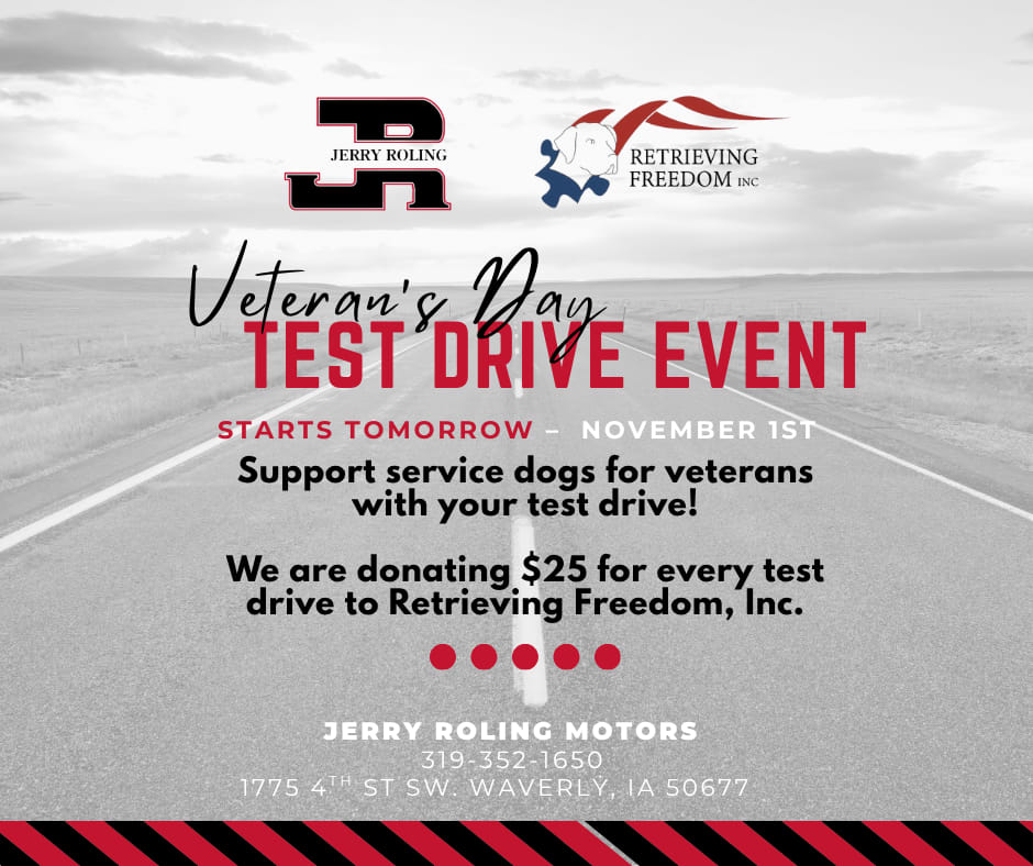 RolingMotors's tweet image. Tomorrow’s the day! Our Test Drive Event kicks off to benefit Retrieving Freedom, Inc. Thinking about upgrading? Come take one for a spin!

#TestDriveEvent #RetrievingFreedom #JerryRolingMotors