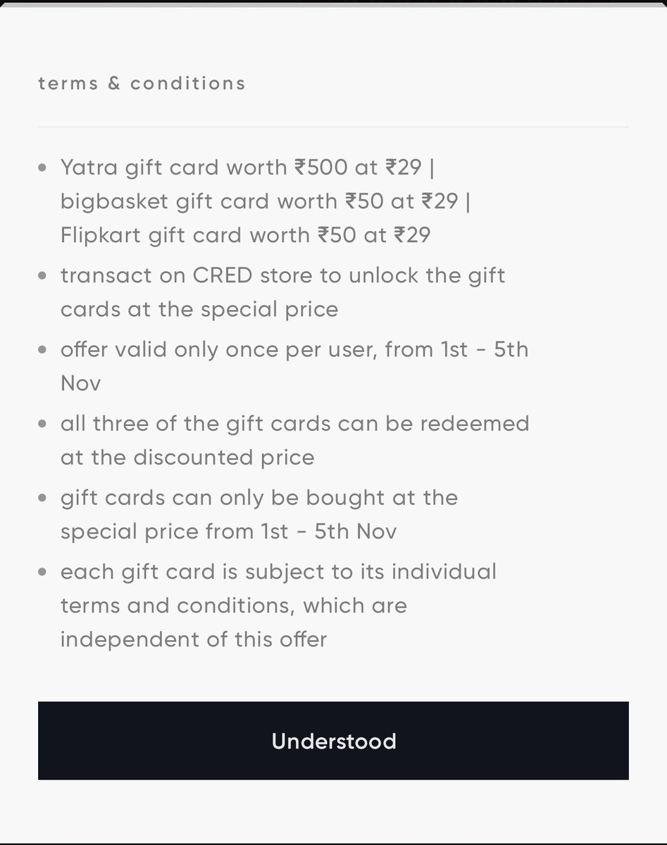 CardsavvyIndia's tweet image. 🚨 42% discount on Bigbasket and flipkart gift cards 🚨 

Only during cred signature sale

Aa per t&amp;amp;c only ₹50 voucher can be bought only once 😓

#cred #bigbasket #flipkartblack