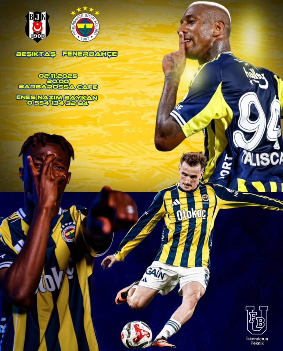 UFBIste's tweet photo. 1907 ÜNİFEB İskenderun Teknik Üniversitesi örgütlenmesi olarak 2 Kasım Pazar günü oynanacak FENERBAHÇE - Beşiktaş maçını hep birlikte saat 20.00’da Barbarossa Cafe’de izliyoruz. Tüm üyelerimizi bekliyoruz. https://t.co/gIEOSDxfwF
