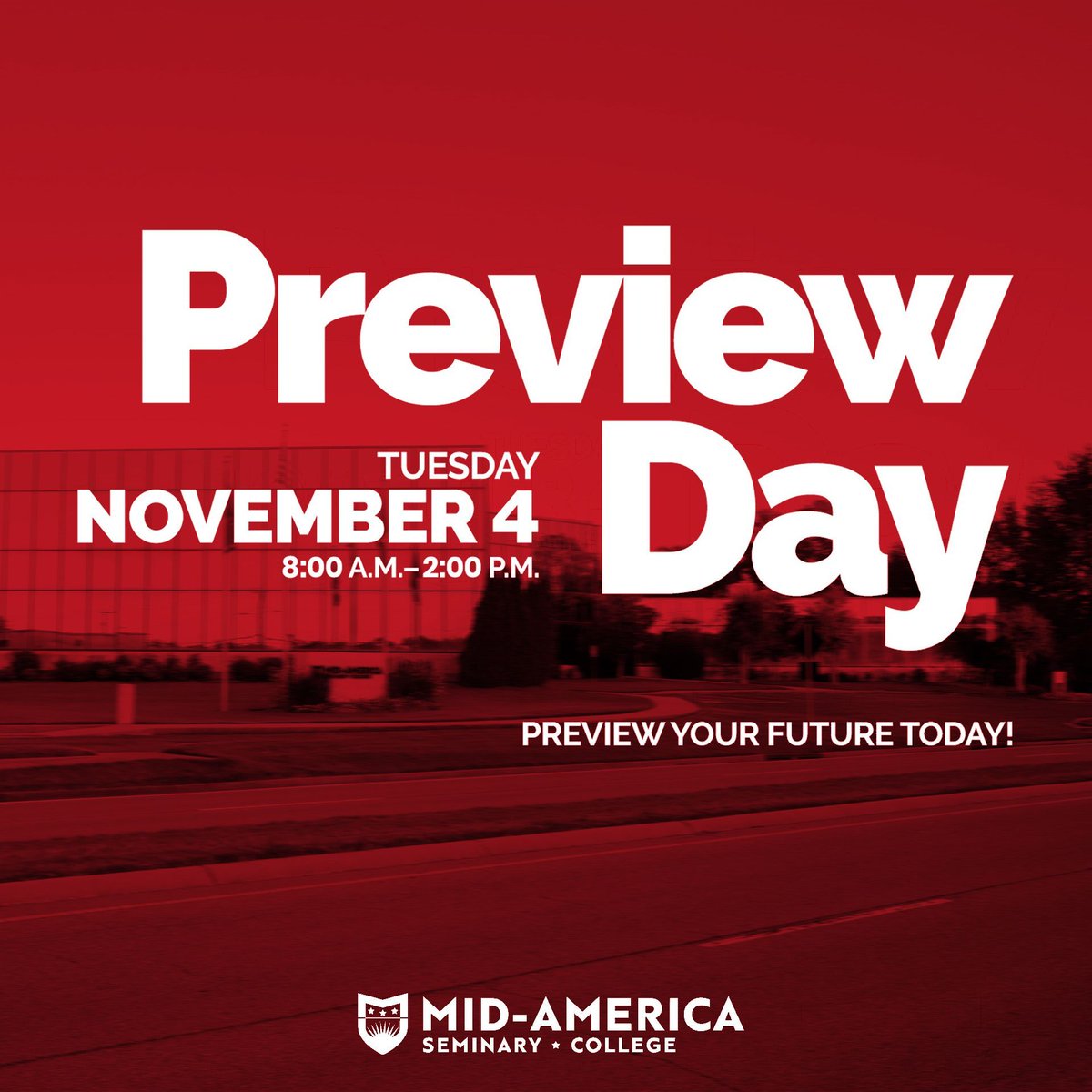 Preview Day is just a few days away! Interested in attending? Join us November 4, 8:00 a.m.–2:00 p.m. to learn more about the Mid-America experience, including a sneak peek at Mid-America's NEW Arlington campus! We hope to see you there! Register now at visit.mabts.edu