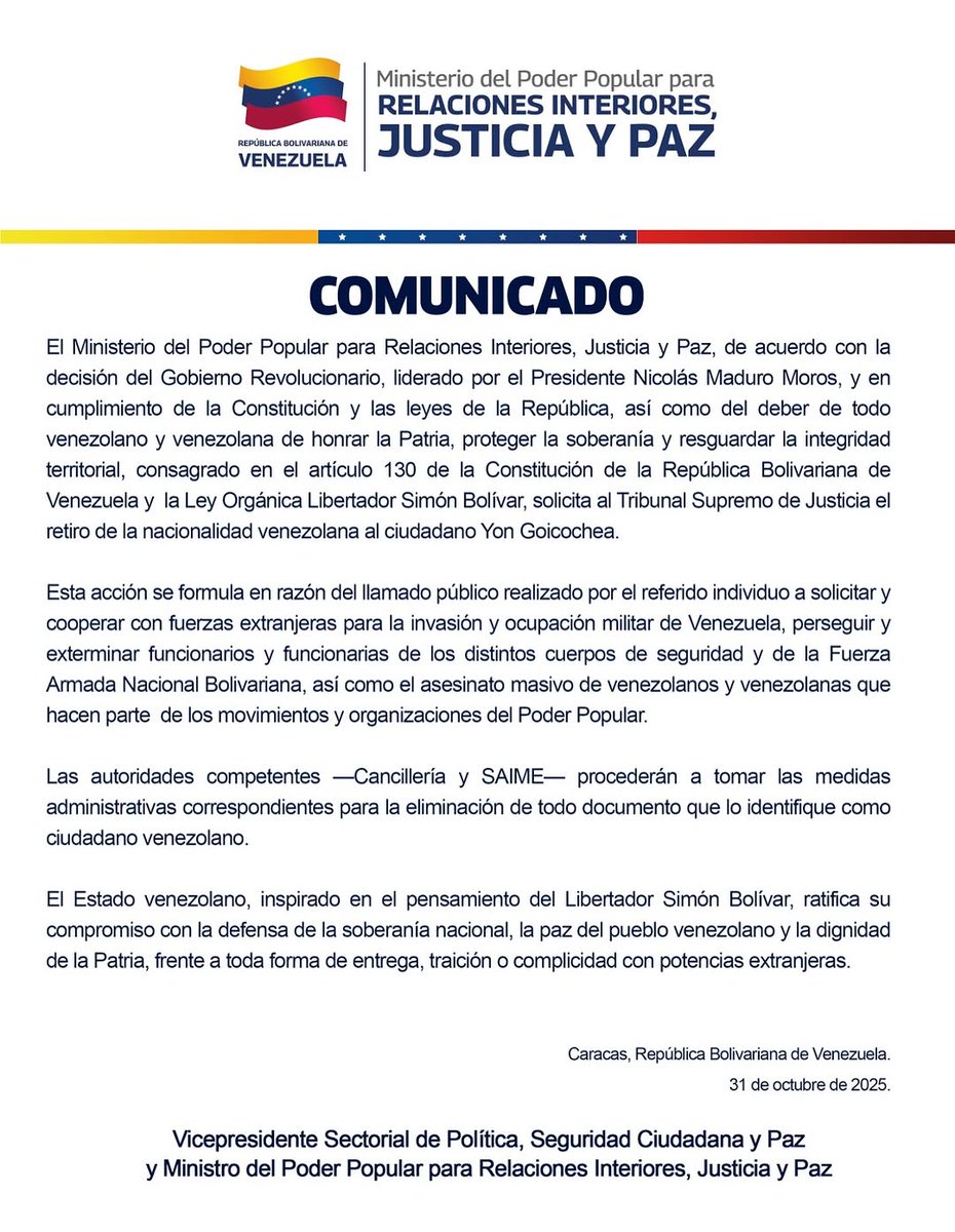 ApureSenamecf_'s tweet photo. 🇻🇪 ÚLTIMA PUBLICACIÓN DEL VICEPRESIDENTE SECTORIAL DE POLÍTICA SEGURIDAD CIUDADANA Y PAZ CAPITÁN DIOSDADO CABELLO RONDÓN 🇻🇪 https://t.co/V51xP022ml