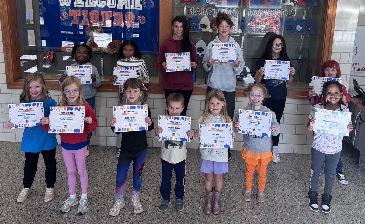 The T.I.G.E.R.S. quality we worked on this week was Responsibility. Congratulations to this set of certificate winners who continue to show responsibility in and out of the classroom! We are #HarrisonProud of you!