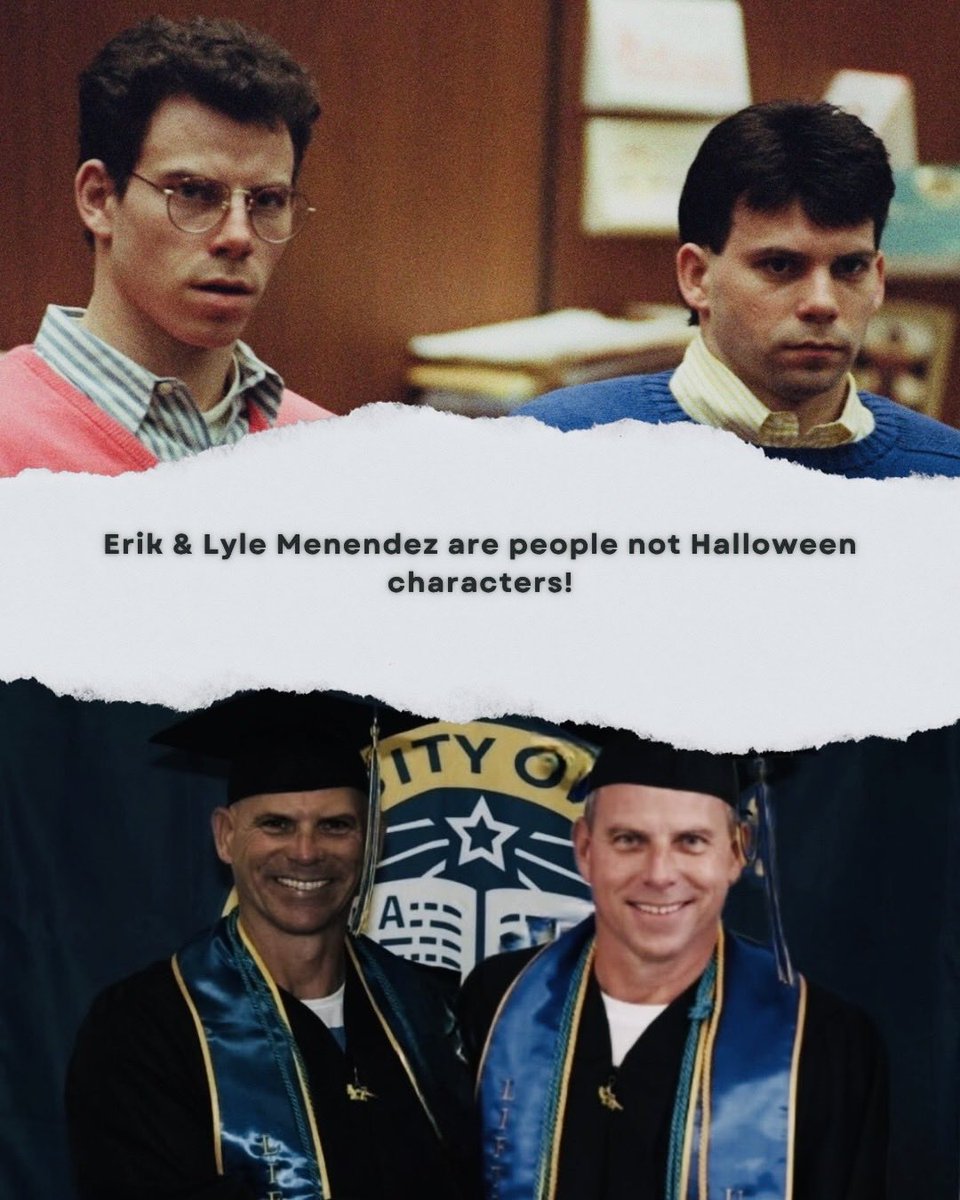 MaddyMMads's tweet photo. Erik &amp; Lyle Menendez are people not Halloween characters!

Erik &amp; Lyle are SA survivors who deserve dignity, respect, kindness &amp; compassion not being made fun of &amp; mocked with people dressing up in sweaters &amp; carrying shotguns for a Halloween costume!!! 

#JusticeForErikAndLyle https://t.co/ndXMW49uKo