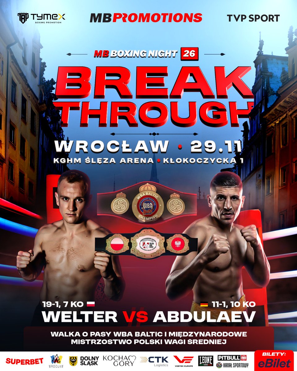 Main event we Wrocławiu: Welter (19-1, 7 KO) vs. Abdulajew (11-1, 10 KO), o pas <a href="/WBABoxing/">WBA Boxing</a> Baltic