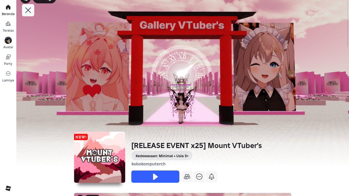 Mount VTuber's Telah Rilis dengan Event x25 Summit! 🔥
Try it Now!! 
roblox.com/share?code=97e…
#MountVTubersRoblox