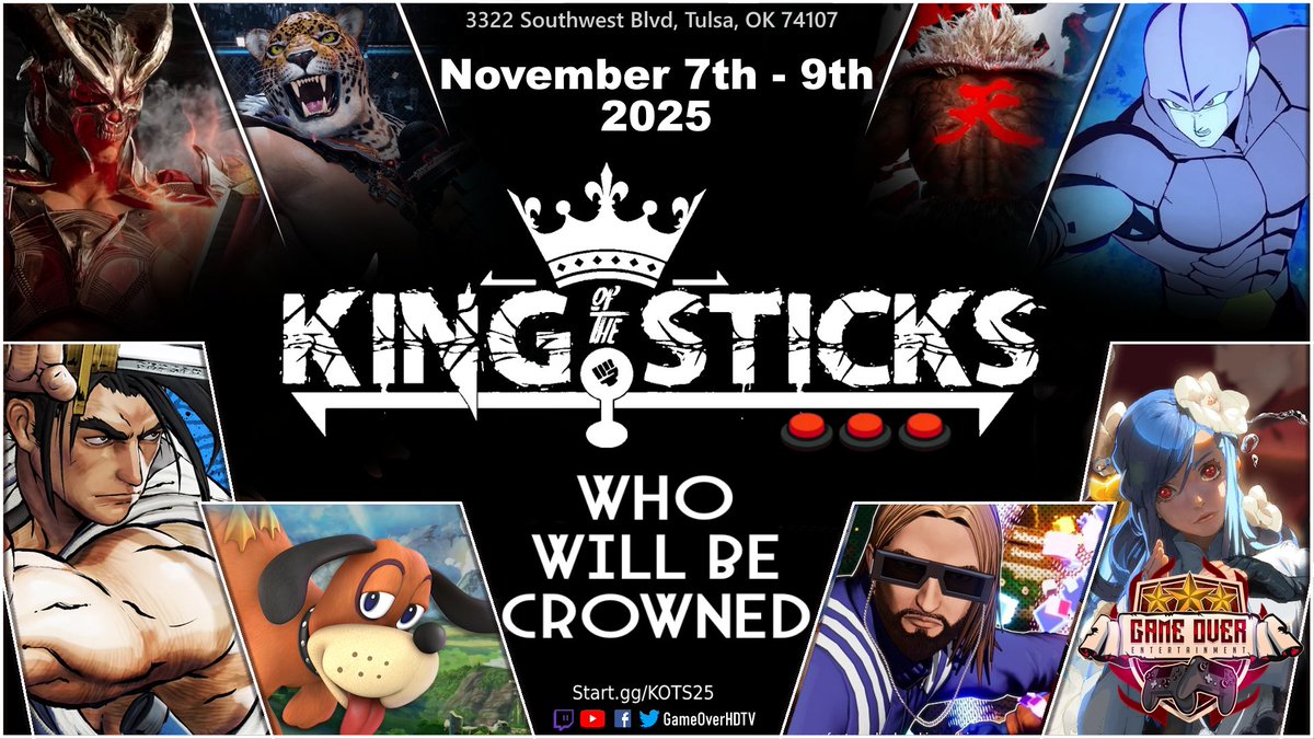 Late registration Ends Monday November 3rd, 2025 at 11:59:59pm for Oklahoma's Fall Premier Fighting Game Event November 7th-9th!

Use code "OKFGC" to save $10! Register now at Start.gg/KOTS25

 #Tulsa, #Oklahoma 
 #KOTS25