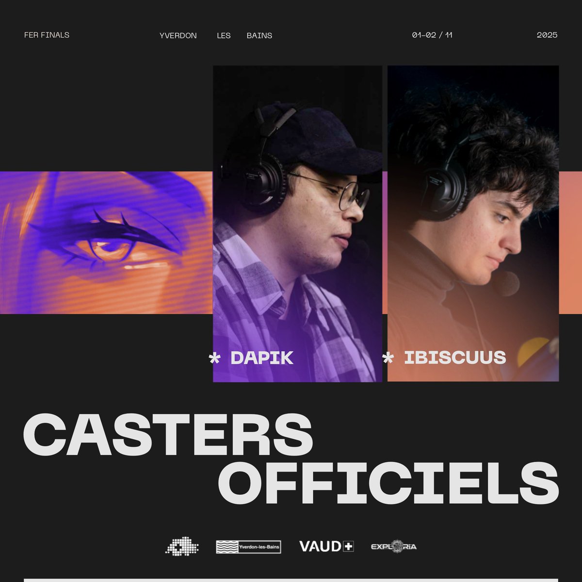 Ils seront 4 à nous faire vibrer tout au long du weekend, voici vos Casters Officiels de ces 𝗙𝗘𝗥 𝗙𝗜𝗡𝗔𝗟𝗦 !

<a href="/DIVE_Dapik/">Luca 🇨🇭 Dapik</a> 
<a href="/ibiscuus_/">ibiscuus</a> 
Yaba
<a href="/Justiielol/">Justiie</a> 

#FERFINALS