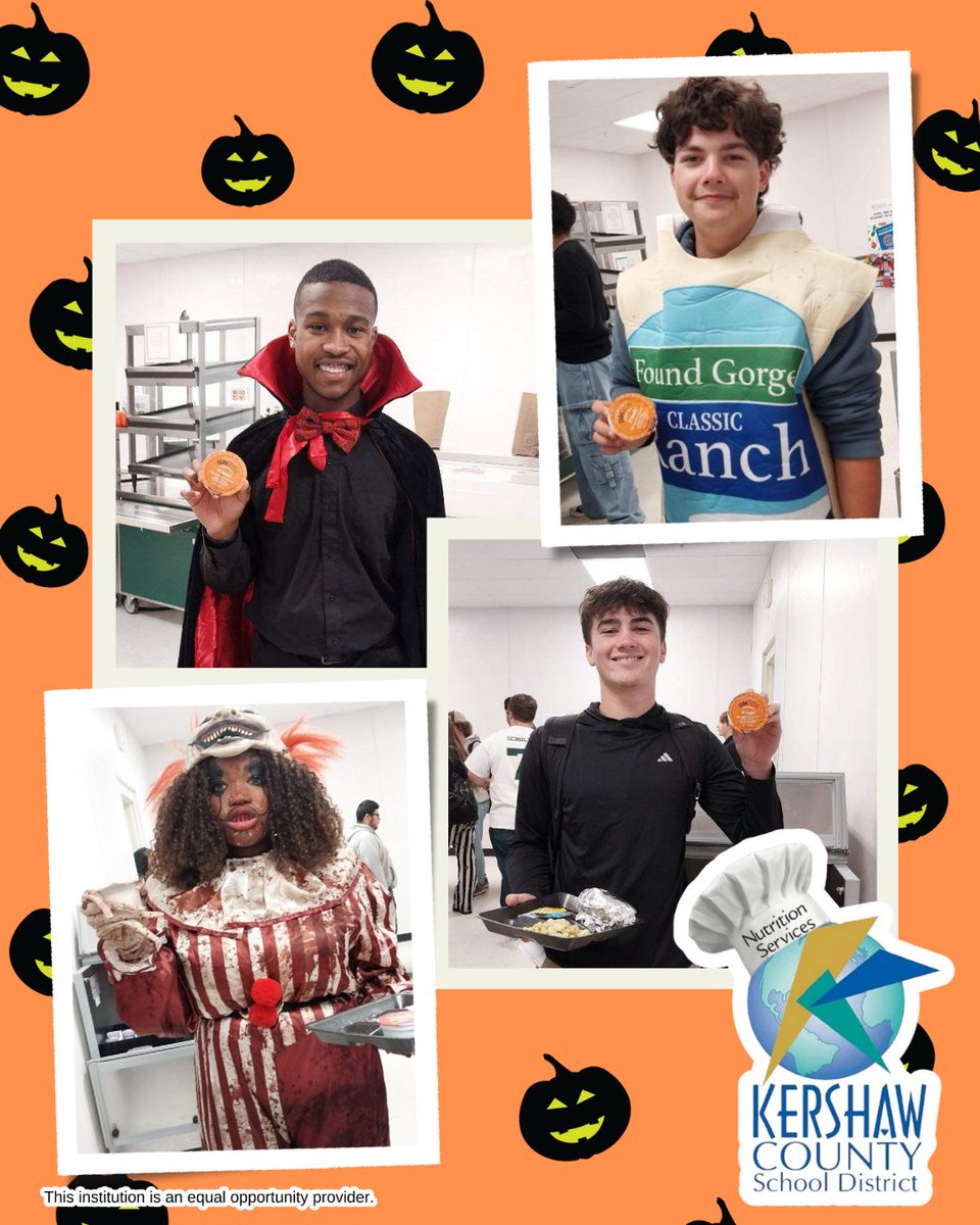 KCSDNutrition's tweet photo. 🎃 Lunch never looked so spooky! @NCHKnights students brought the Halloween spirit to the cafeteria today — costumes, smiles, and all! 👻

@kcsdschools #mykcsd #KershawSC #KershawSouthCarolina #Kershaw #SCschools #KershawCounty https://t.co/f9GxvahQNn
