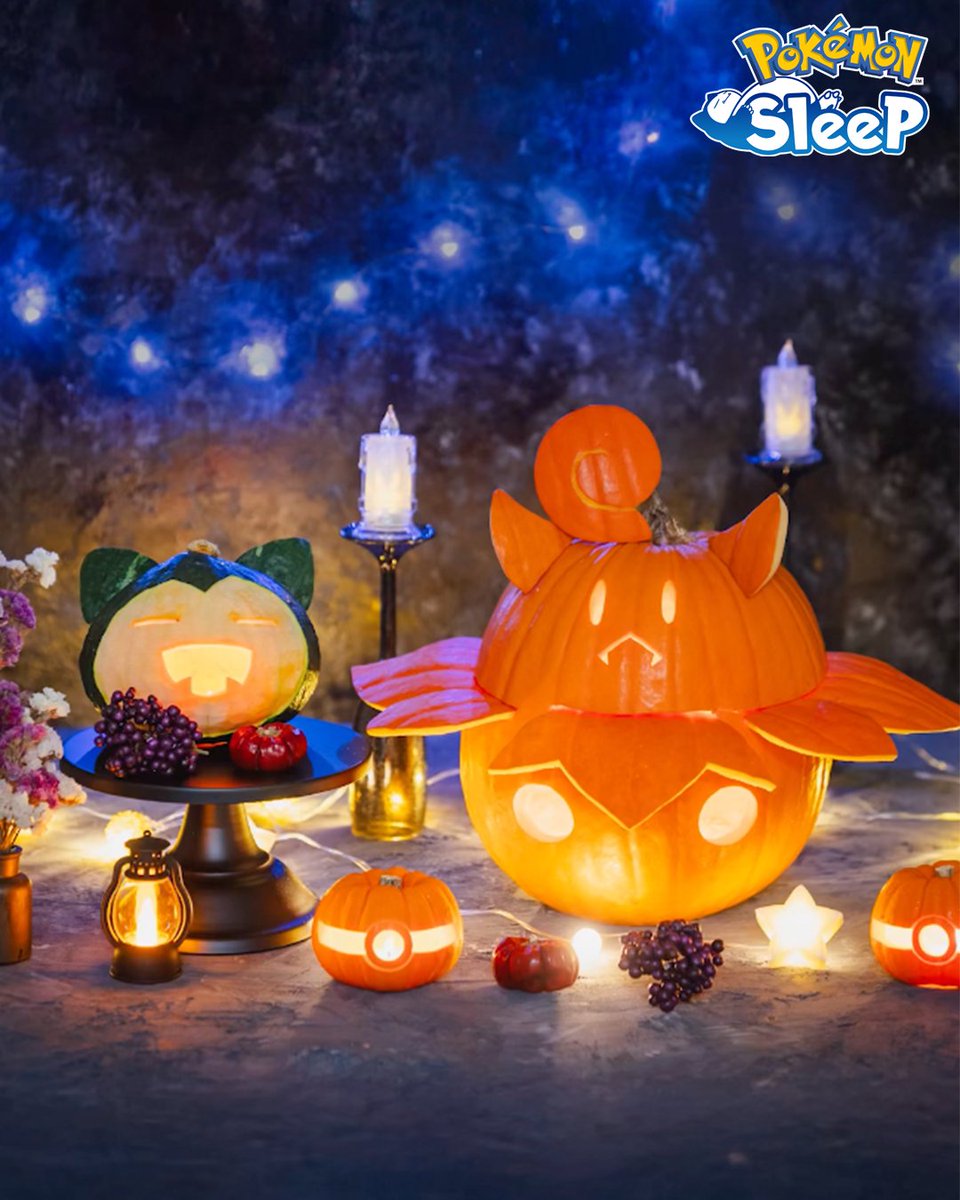 Pokemon's tweet image. 🎃 Happy Halloween from Pokémon Sleep! 🎃

Enjoy these pumpkin lanterns inspired by Snorlax and Pumpkaboo. So spooky and adorable! 🕯️🧡