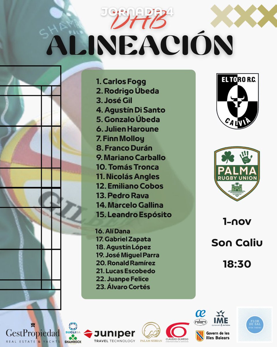 ¡Ya tenemos alineaciones para el sábado! 💪🏼🏉💚🧡☘️