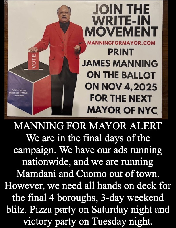 DrJamesDManning's tweet image. Join The Write-In Movement #WriteInCandidate #printmyname #manningformayor #jamesmanning #nov42025 #Mamdani #Cuomo #NYCMayor