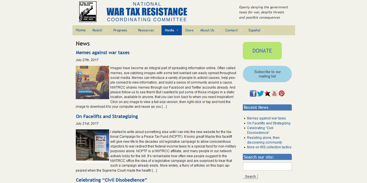 Subscribe by e-mail to see each week's #war tax #resistance blog post! ow.ly/jiKT30rUGru