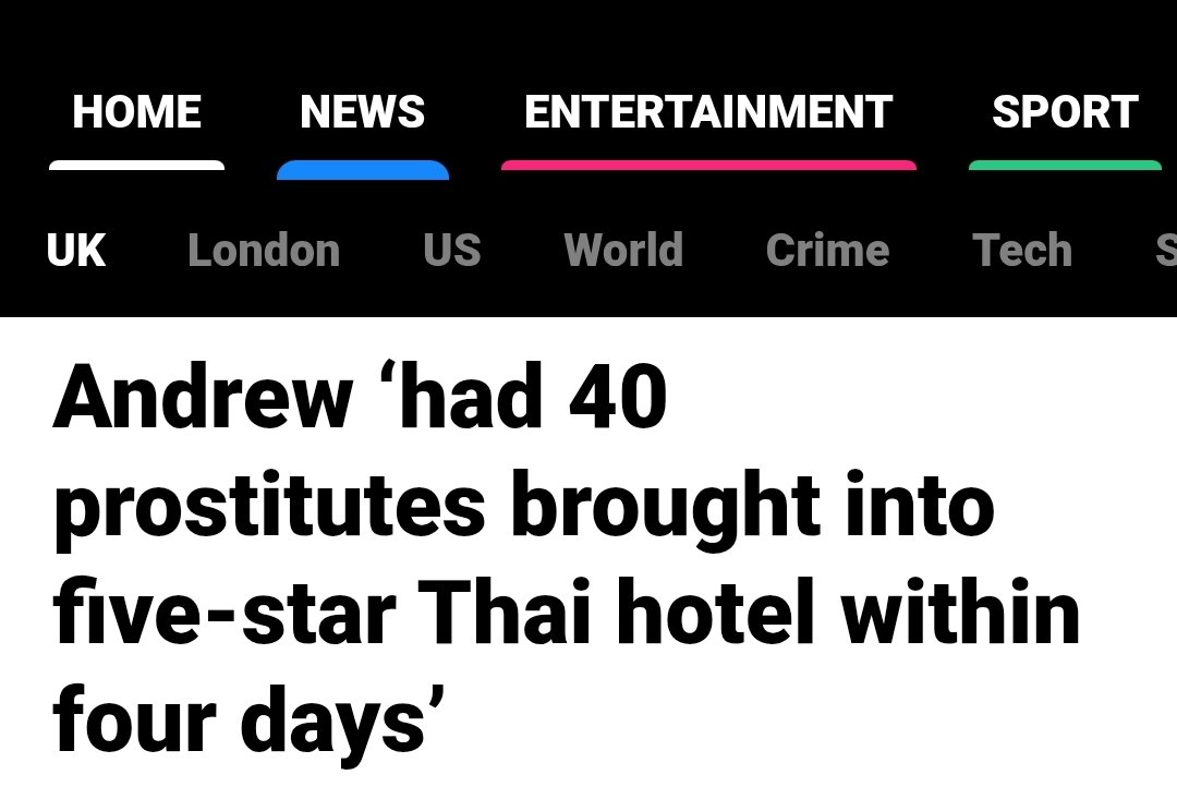 Apparently, Andrew Mountbatten-Windsor had 40 prostitutes brought to his hotel within 4 days when he was trade envoy for the UK, on a taxpayer-funded trip to Thailand.