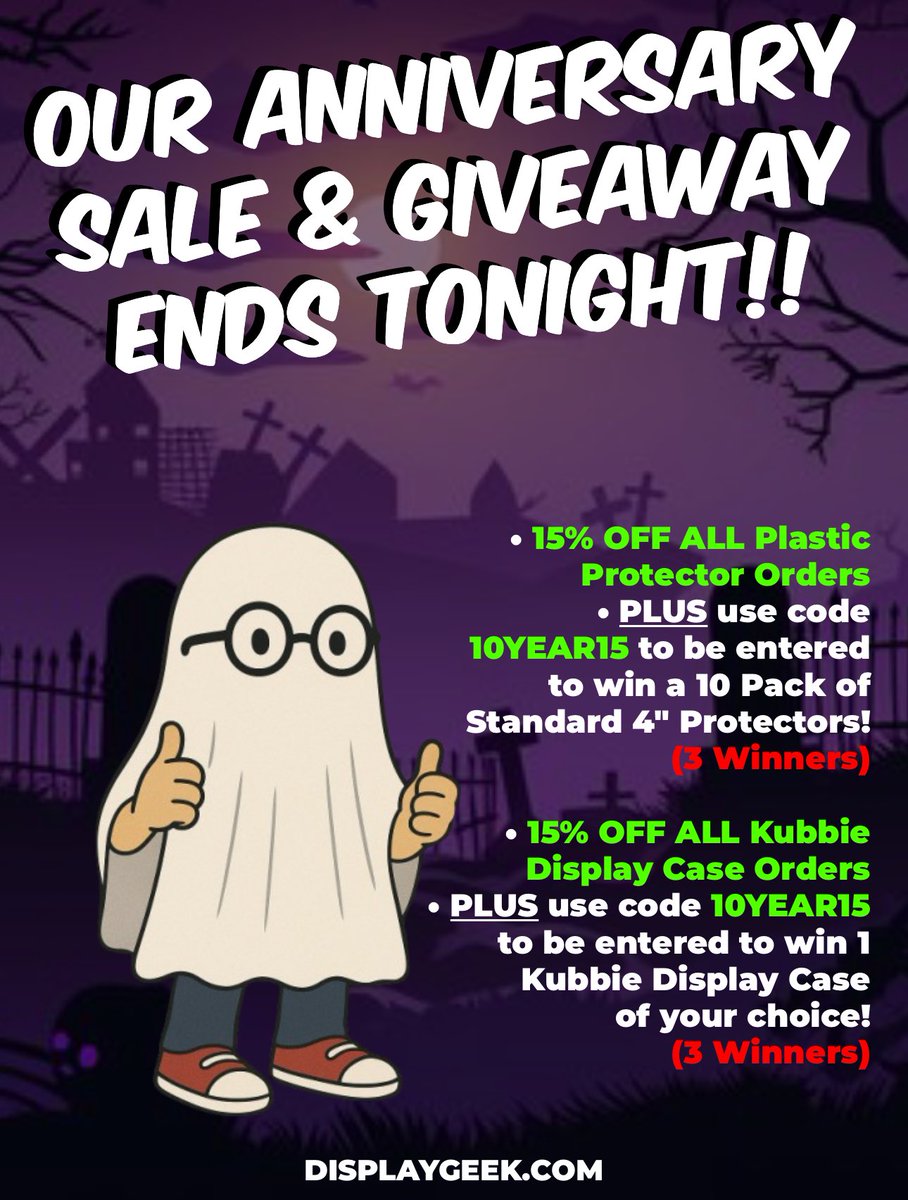 DisplayGeek's tweet image. 10 Year Anniversary Sale and Giveaway Ends Tonight! 🎃

THANK YOU ALL for an amazing 10 years of growing, protecting, and displaying all of your collections! Here&apos;s to many more years with the best community we could ask for 🩵

#DisplayGeek #Funko #FunkoPops #FunkoFunatics
