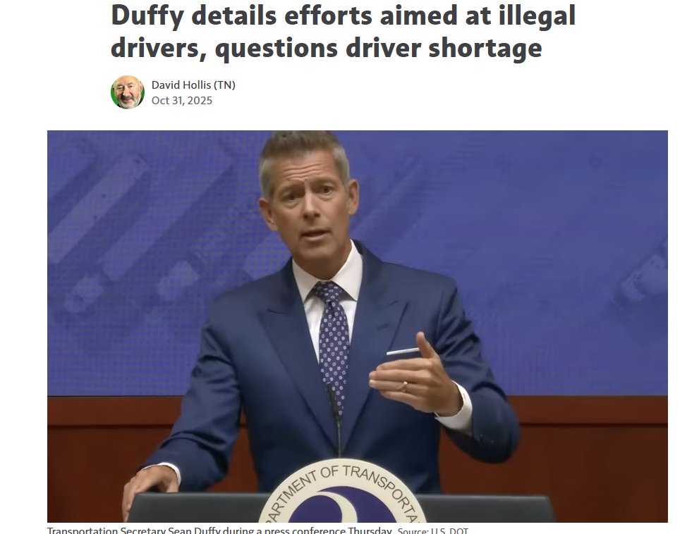 #RIP "Driver Shortage" 🪦

"In response to a reporter's question, <a href="/SecDuffy/">Secretary Sean Duffy</a> called into question the long-held and often repeated belief of some trucking organizations and companies that there is a shortage of drivers..."

🔗tinyurl.com/hp73kfut