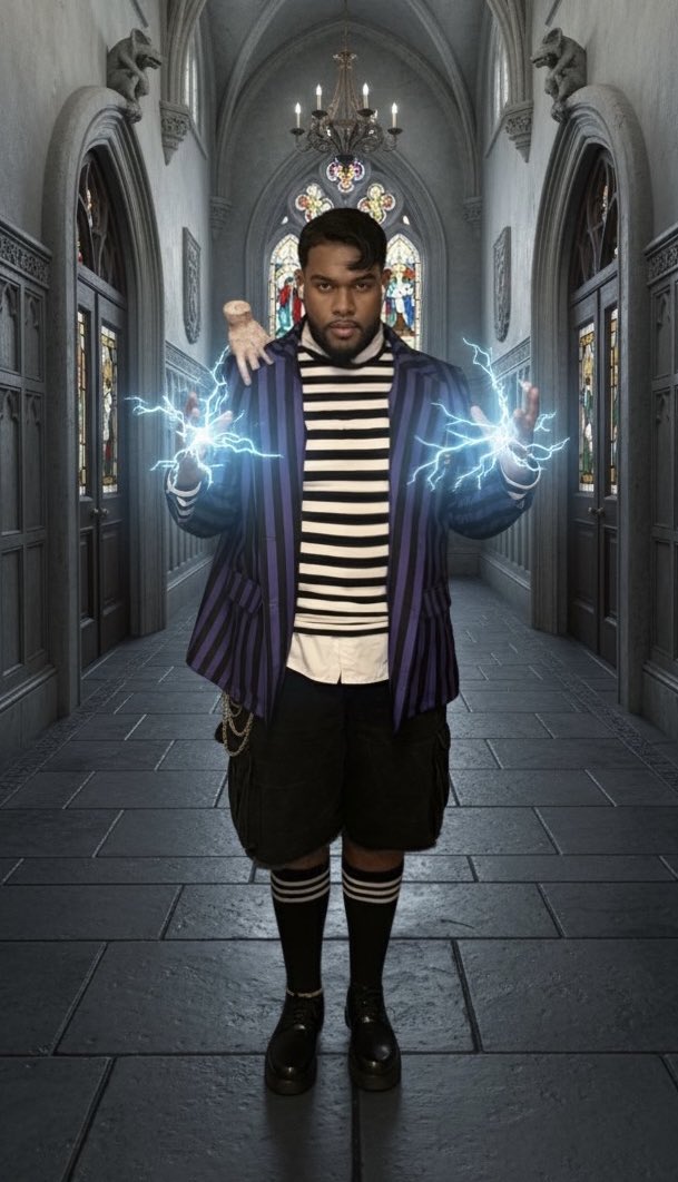 Halloween 2025 as Pugsley Addams, No AI just good editing and yes the costume, hair, and everything is real ☺️.