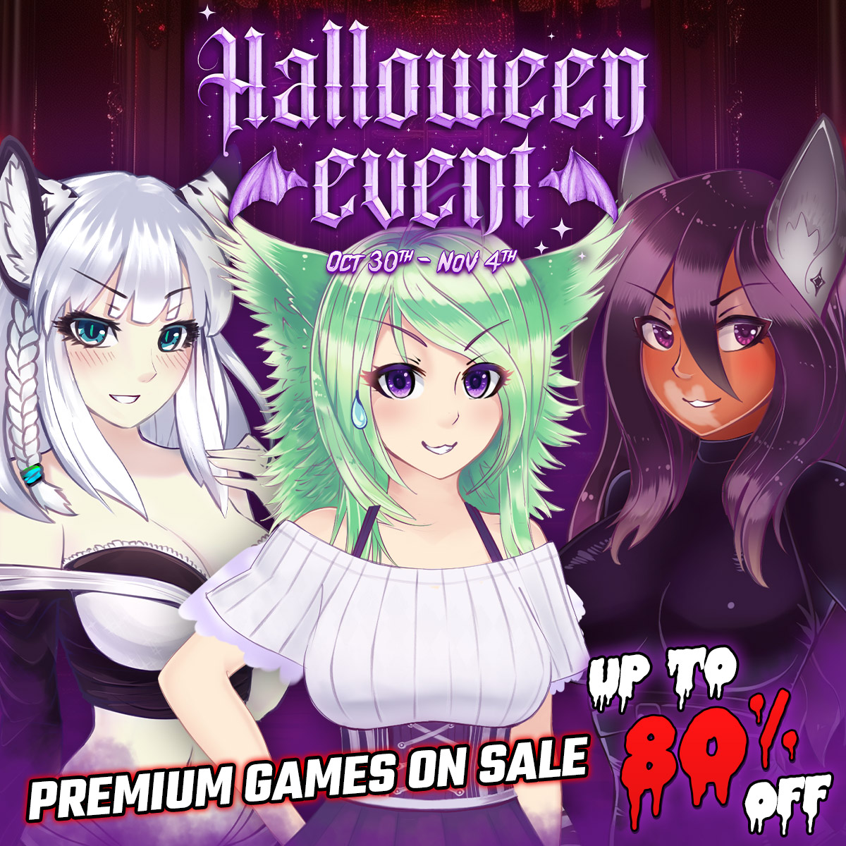 NutakuOfficial's tweet image. It's not just free-to-play, tons of games in our Premium Game Library 🎮 are on sale for Halloween! 🎃 Discounts are up to 80% OFF ❤️‍🔥 

Monster Girl fans are guaranteed to find some games they will enjoy 😏

#GamingDeals #Gaming #HalloweenSale #FallSale