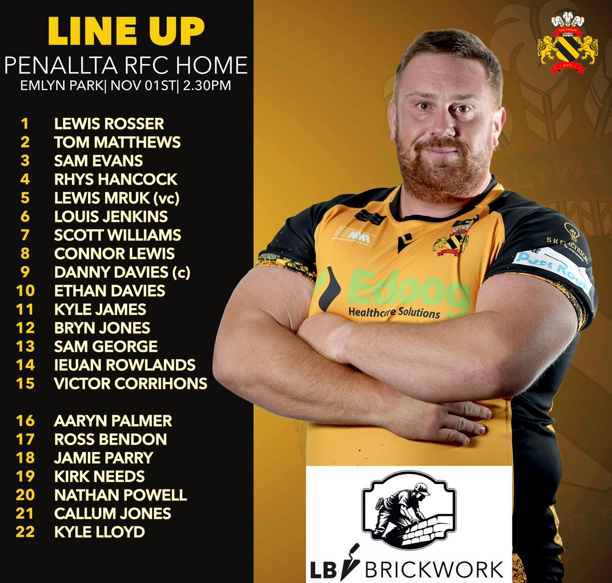 Talywain_RFC's tweet image. Our team to face penallta tomorrow 💛🖤