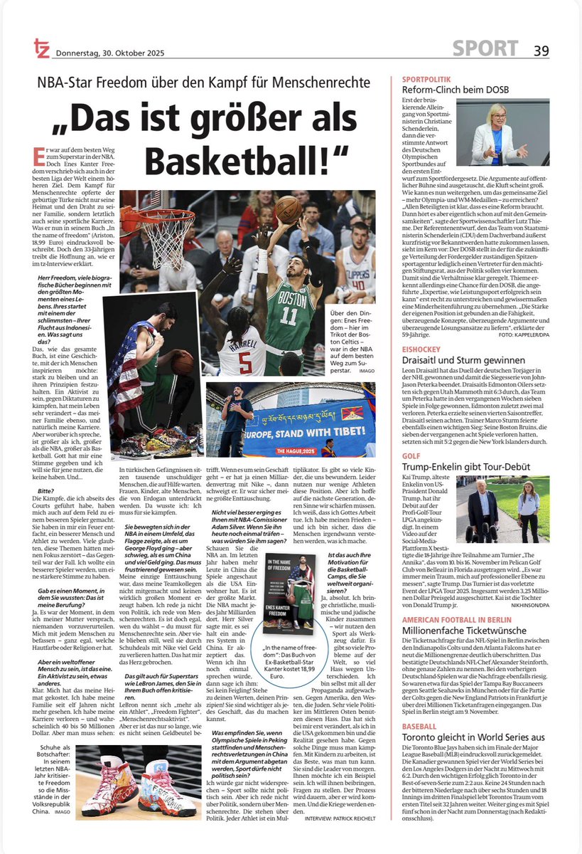 🇩🇪Das ist größer als Basketball

Almaya’nın büyük gazetelerinden biri olan “Münchner Merkur” Almanya’da yeni çıkmış olan “In The Name Of Freedom” ile alakalı tam sayfa haber yaptı.

Haber için tıklayın;👇
merkur.de/sport/mehr-spo…

Almanya için Amazon linki;
amzn.eu/d/42UMxqn