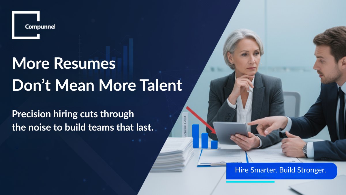 Compunnelinc's tweet image. Save this: 
More resumes don’t mean more talent. 
Precision cuts noise and builds teams that last. 
hubs.ly/Q03R3fNr0
#Talent #Compunnel #AIHiring #SmartHiring