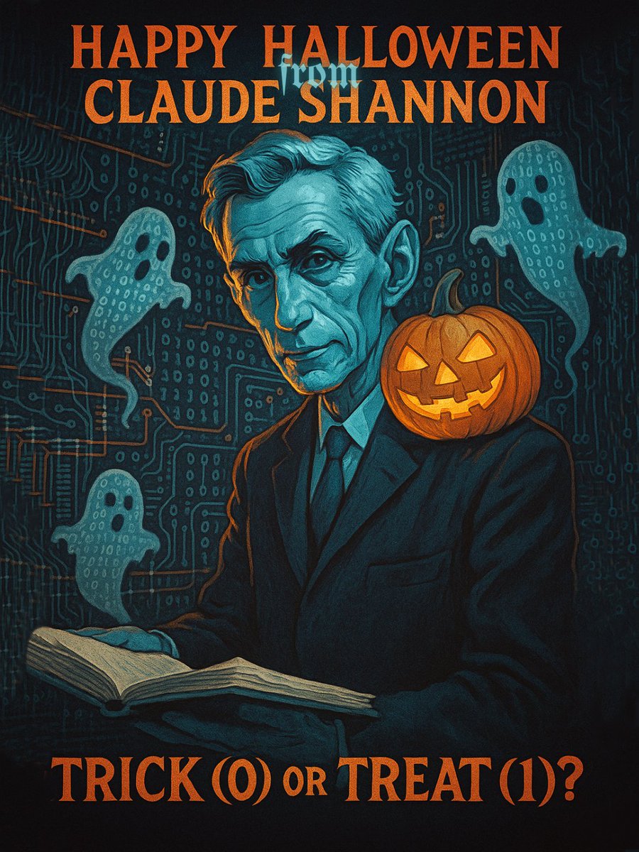 👾🎃 Happy Halloween from RLE at MIT! 🎃👾

Claude Shannon, founding member of RLE &amp; father of information theory, taught us all messages reduce to bits: 0s &amp; 1s.

So today we ask: Trick (0) or Treat (1)? 🍬

May your signal-to-noise ratio stay high &amp; your entropy stay low!

🧠