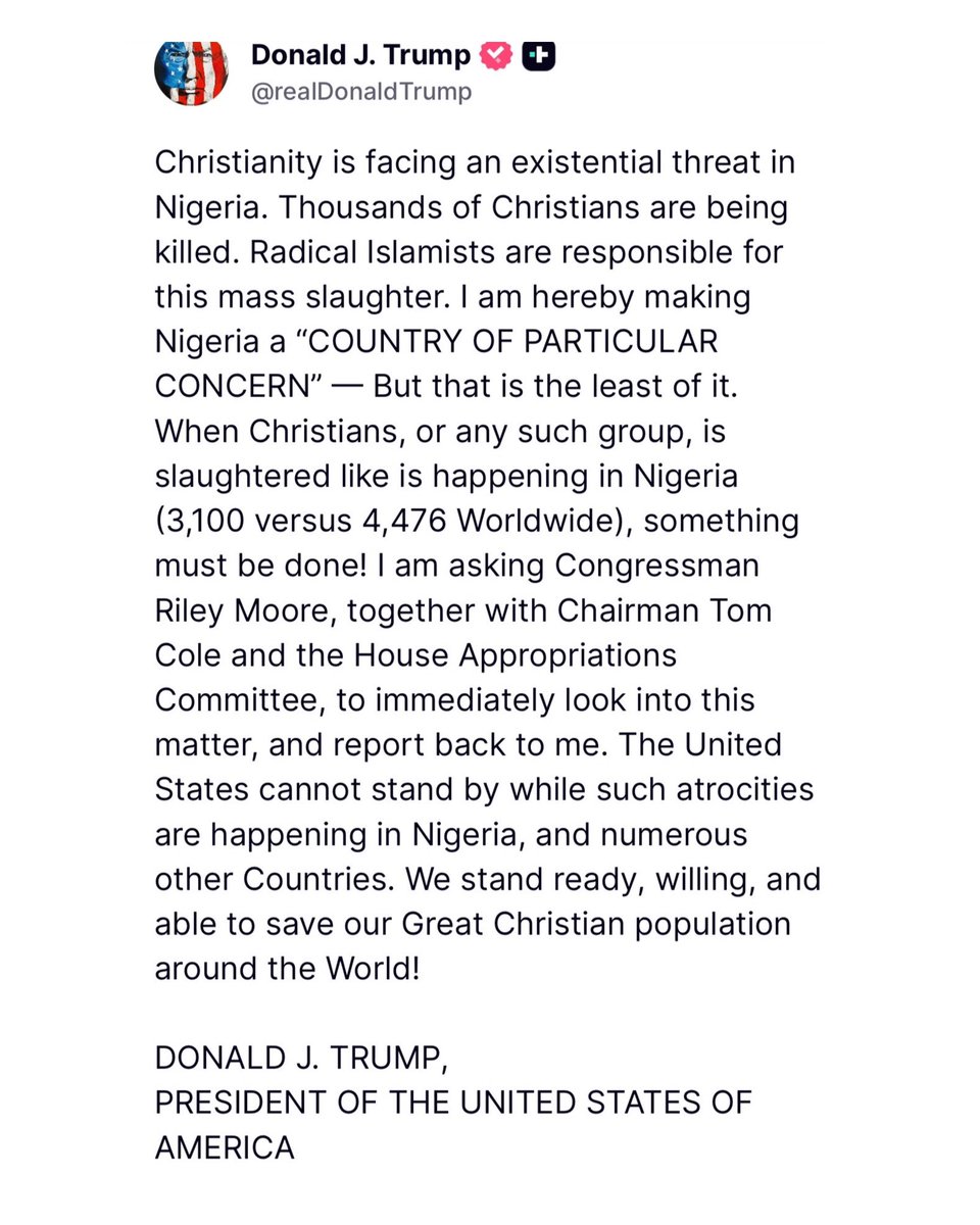 LilaGraceRose's tweet image. Trump just condemned the slaughter of Christians in Nigeria, reaffirming America’s commitment to defend them.

Pray for our persecuted brothers and sisters.