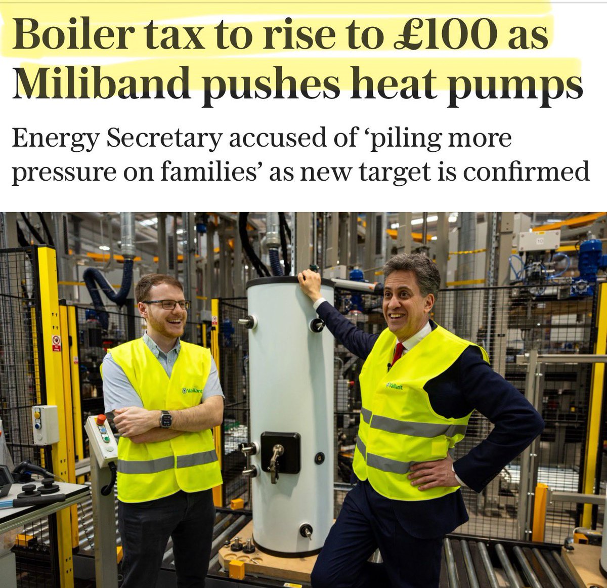 Ed increases the boiler tax by another £100.

Making life even harder for all those needing to replace their boilers and who don’t want or can’t afford an expensive heat pump.

You didn’t vote for this.