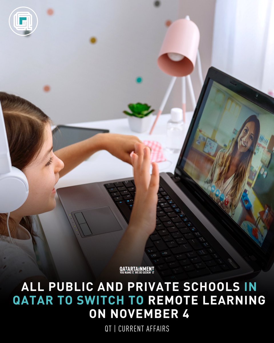 qatartainment's tweet image. All public and private schools in Qatar will shift to remote learning on November 4, 2025, in support of the World Summit on Social Development 2025 hosted by Qatar. 💻📚

#QatarEducation #RemoteLearning #QatarNews #Qatartainment
