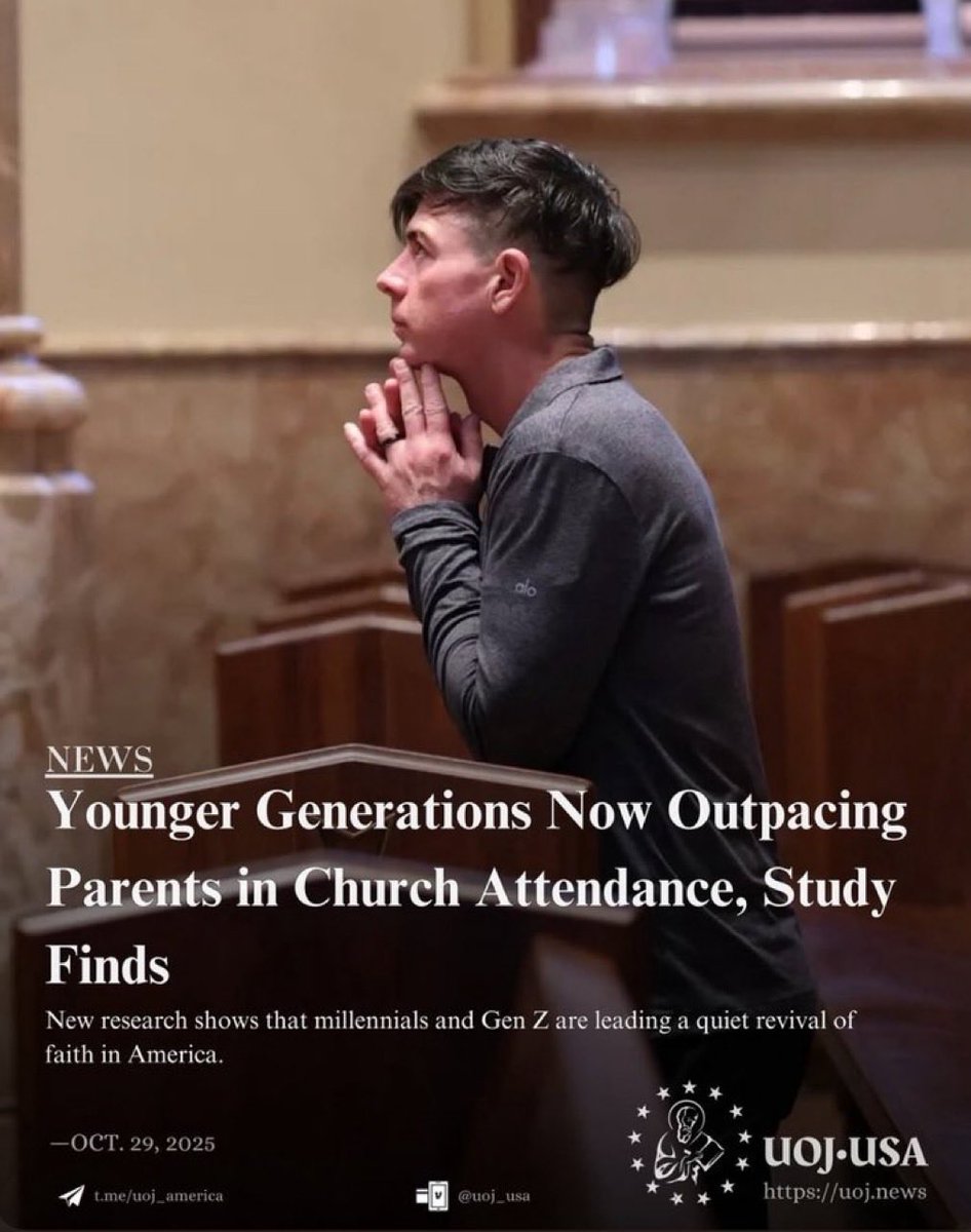 realCarola2Hope's tweet image. Este es algo que jamás había pasado en la historia de la humanidad: 

“Estudio revela que las generaciones más jóvenes asisten a la iglesia con mayor frecuencia que sus padres.

Una nueva investigación muestra que los millennials y la generación Z están impulsando un silencioso…