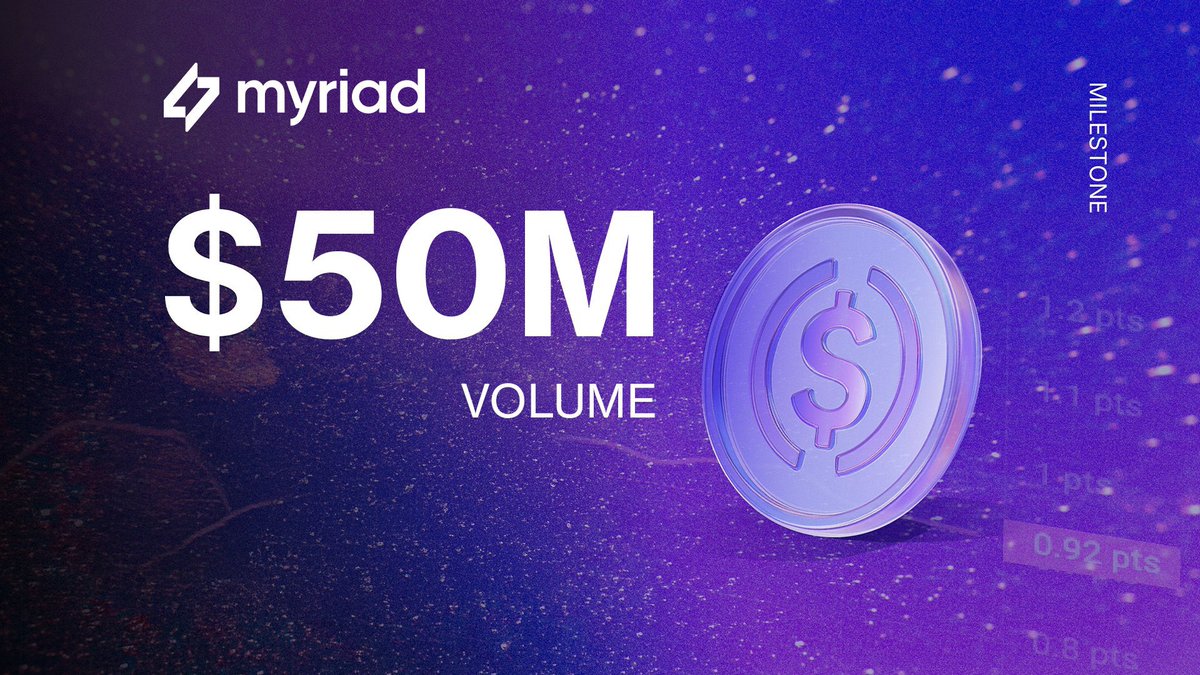 $MYR Myriad Super Cycle

The numbers don’t lie, <a href="/MyriadMarkets/">MYRIAD</a> has officially crossed $50M in trading volume, a massive milestone that signals one thing,the prediction market revolution is well underway.

Built for the next era of on-chain intelligence, <a href="/MyriadMarkets/">MYRIAD</a> isn’t just
