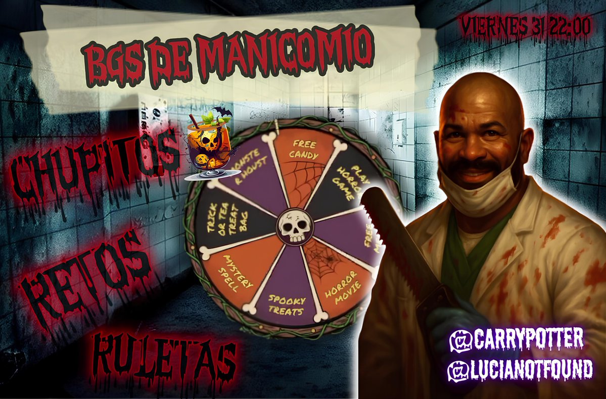 HsCarryPotter's tweet image. Empezamos con el evento Especial de Halloween BGs: Manicomio!!! Junto a la gran @Lucianotfound 👻👻
👇👇👇
twitch.tv/carrypottergam…