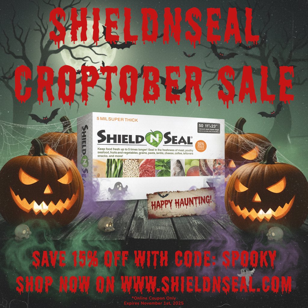 PSA: Don't let your Croptober haul become a ghost of its former self. 👻 Our 5 Mil thick vacuum seal bags keep it fresh $5\times$ longer.
Use code SPOOKY for 15% OFF and seal the deal before November 1st, 2025. Time to get sealing!
➡️ shieldnseal.com
#CroptoberSale