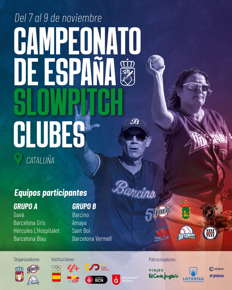 CAMPEONATO DE ESPAÑA SLOWPITCH 🏆🥎

Las ciudades de Gavà y Barcelona se preparan para acoger la primera edición del Campeonato de España de Slowpitch, modalidad que debutará con un total de 8 equipos 💪🏼

Tres días de buena competición y slowpitch del 7 al 9 de noviembre 🔥