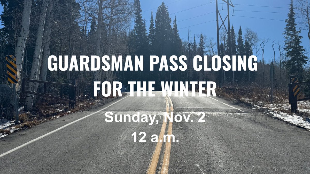 🚧 Road Closure Alert 🚧
Guardsman Pass is closing for the season at 12 a.m. on Sunday,  Nov. 2.
CLOSED: SR-190 winter gate to Bonanza Flat gate
OPEN: SR-224 (Empire Pass) 
OPEN: Pine Canyon — check with <a href="/WasatchCounty/">Wasatch County</a> for details
