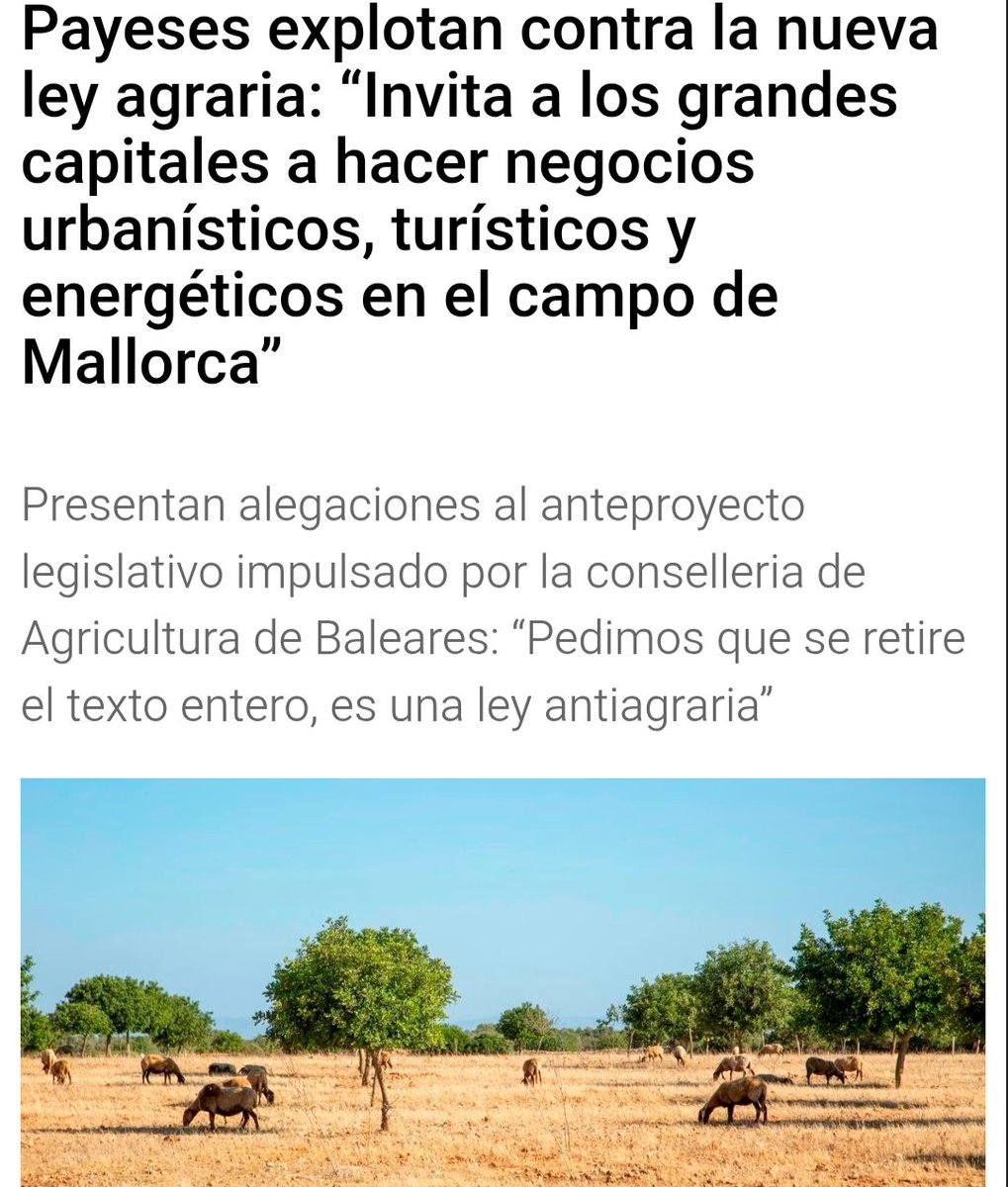 Llei Agrària de PPVOX-->
legalitza obres il·legals anteriors a 1991, autoritza construccions en parcel·les petites, elimina avaluació d’impacte ambiental, augmenta places turistiques, privatitza la gestió forestal...
Una nova llei per l'especulacio i la destrucció del territori.