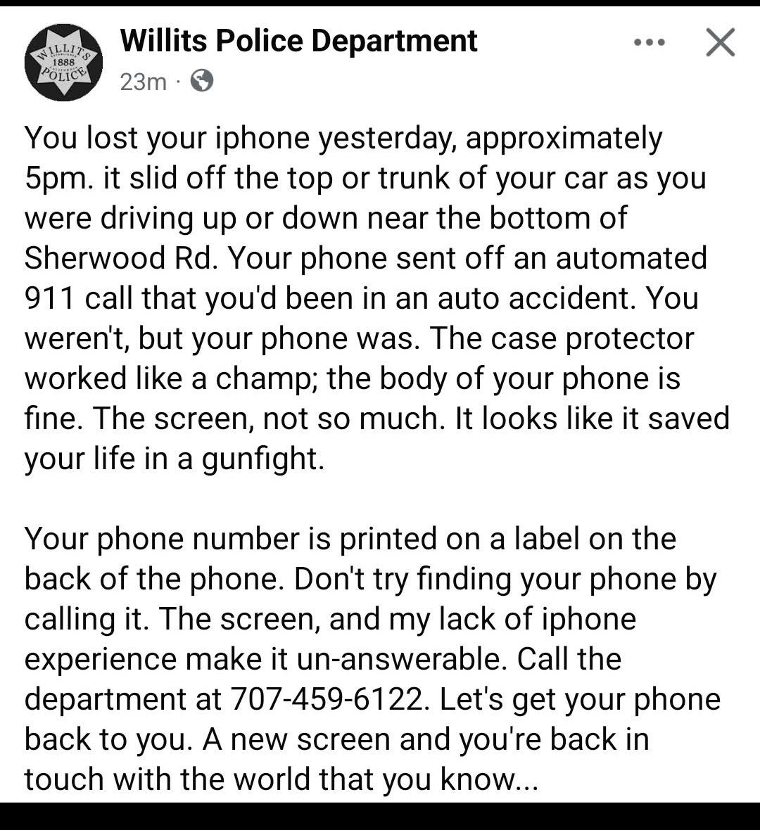 Newyearsblu's tweet photo. Local police humor!
#iphoneproblems
#find your phone
#willitspolice https://t.co/NknBDl0w8B