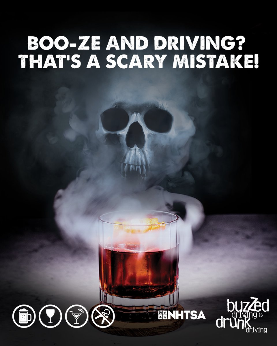 Don’t drive this Halloween if you’re under alcohol’s spell 🪄. Designate a sober driver so your night doesn’t end in tragedy. Buzzed Driving Is Drunk Driving. 🍺🚫🚘