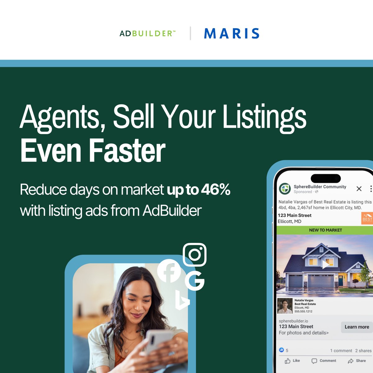 MARIS agents are known for getting listings sold fast!
With Ad Builder reducing Days on Market by up to 46%, that advantage just got even stronger.
Faster sales. Happier clients. Less time on the market, thanks to AdBuilder.
 
 👉 spherebuilder.io/maris